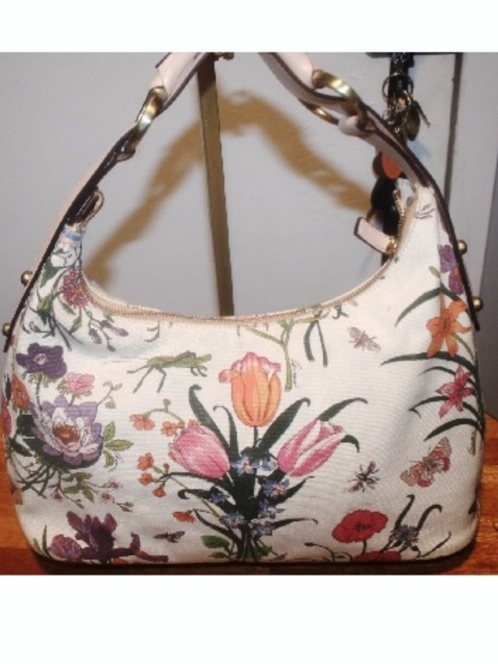 Auth Vintage GUCCI Botanical Floral Garden Horse-bit Hobo Shoulder Bag Purse